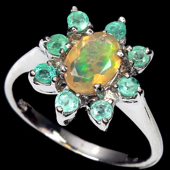 Classy Genuine Ethiopian Opal Emerald Ring - Picture 3 of 9